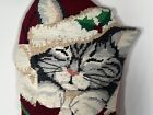 Vintage Needlepoint Grey Striped Tabby Cat Stocking Mcm Kitty