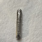 Vintage Original Ornate Silver-tone Metal Needle Case Tube W  Cap 3 In