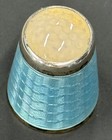 Rare David Anderson Blue Enameled Guilloche Sterling Silver Thimble Norway
