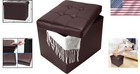 Brown Faux Leather Storage Ottoman Bench 17 Inch Foldable Foot Rest Stool - V   