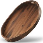 Acacia Oval Wooden Serving Tray With Handless - 16 5  16 5  X 13  X 2 2  Walnut