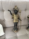 Pair Vintage Bronze Black Baroque Blackamoor Statue Lamp Candle Sarreid 15  Tall