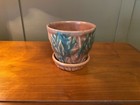 Vintage Mccoy Pottery Brown   Green Twigs   Leaves Flower Pot Planter W  Saucer
