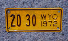 1972 Wyoming Motorcycle License Plate   20 30