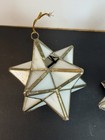 Pair Vintage White Glass Moravian Star Lanterns Leaded Soldered Hanging Boho