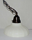 Vintage  Art Deco Style  Brass steel  Ceiling Light Pendant W milk Glass Shade 