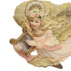 Sculpted Resin Angel W harp 3 Candle Candelabra With Pink And Gold Details Metal