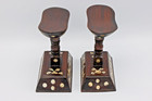 Pair Of Vintage Hand-carved Headrest   Mother-of-pearl Inlay