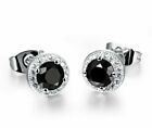  Women s 925 Sterling Silver Black Round Cubic Zirconia Halo Studs Earrings 8mm