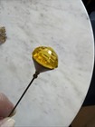Antique Victorian Brass Long Hatpin W Round Amber Yellow Faceted Glass Stone 9   