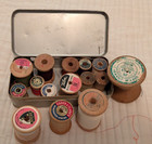    vintage Singer Sewing Machine Accessories Tin Box Lot Wooden Thread Spools    