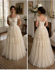 Ruffles Lace Wedding Dresses Light Champagne Off Shoulder A Line Bridal Gowns