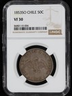 1853-so Chile Silver 50 Centavos Ngc Vf30