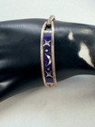 Vintage Mexico Alpaca Silver Bracelet Purple Inlay Abalone Mop Hinged Bangle