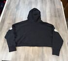 Adidas Big Logo Trefoil Cropped Hoodie Oversized Drawstring Black Womens Large
