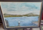 Lake Scene Adirondacks Ny Seagull Painting On Board 1960 Essex Ny Lake Champlain