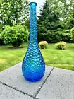 Vintage Italian Empoli Glass Blue Bubble Genie Bottle   Vase   15  Tall