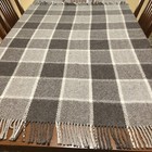 Italian Throw Blanket Manifattura Lombarda Wool Blend Tan Brown Plaid 50x66 Warm