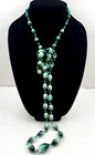 Vintage French Glass Art Nouveau Opera Length Long Necklace Flower Clasp France