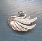 Vintage Silver Tone Rhinestone Swan Brooch Pin  F2024