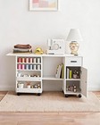 Folding Sewing Table W  Sliding Drawer   Storage Shelves  Lockable Wheels  White