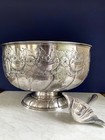 Viners Sheffield Hand Chased Silver Plated Copper Repouse Punch Bowl And Ladle