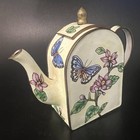 Decorative Enameled Brass 4  Teapot Hand-painted Butterfly   Floral Design