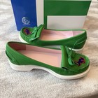 New Tory Burch Tory Sport Women   s Leather Beaded Rabbit Golf Shoe Green Sz 6 5