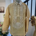 Filipino L Barong Tagalog Mustard Yellow Men s Embroidered With Slight Flaw