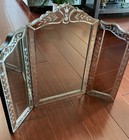 Ornate Victorian Venetian Mirror Trifold Etched Wall Table Beveled Vanity Makeup