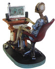 Skeleton At Desk   Computer Table Skull Figurine Statue Skeleton Halloween
