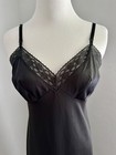 Vtg Lingerie 1980   s Vanity Fair Black Nylon Full Slip Dress Lace Trim Sz 34l-ec 