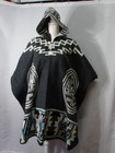 Vtg Poncho Knit Mexican Blanket Serape One Size Southwest Navajo Hooded Fringe