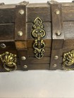Vintage Mid Century Japanese Miniature Bar Set Pirate Treasure Chest Amber Glass