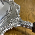 Vintage Silver Plated Chafing Dish Towle Ornate W lid Wood Handle Storage Bag