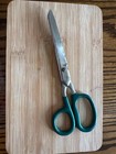 Vintage 7  Long Forged Steel Scissors Shears With Green Handles  Made In Usa