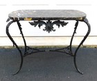 Vintage Wrought Iron And Marble Top Oval Coffee Table - Side end Table
