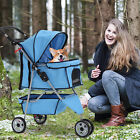 New Blue Pet Stroller Cat Dog Cage 3 Wheels Stroller Travel Folding Carrier