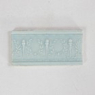 Antique Salvaged Glazed Relief Old Bridge 3x6 Tile Blue Wreath   Torch  1 Piece