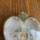 Vintage Heart Plastic Trinket Hinged Box Jewelry  Handpainted Pearls Gold Clear