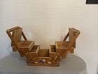 Vintage Handmade Wooden Sewing Box Accordion Tote Hand-painted Floral