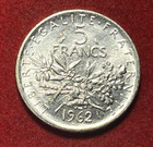 France 5 Francs 1962 Bu Silver Coin Km 926 T9259