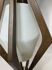 Mid Century Hanging Brass And Wood Chain Lamp Frosted Glass Shade