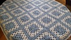 New Hand Crochet  Granny Square Blanket Afghan Sofa Throw  41x50  Blue White