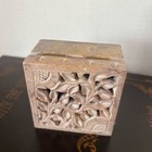 Vintage Etched carved Stone Trinket Box Floral Lattice Hinged Jewelry Box Brown