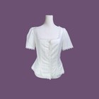 Vtg Demure Shirt Blouse Lace Prairie Mod Boho Victorian Renaissance Preppy Linen