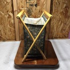 Vtg Folding Wood X Frame Knitting Sewing Yarn Caddy basket Paisley Floral Pouch