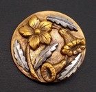 Antique Stamped Brass Cut Steel Trumpet Flower Picture Button Large 1 3 8