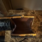 Vintage Rosetti  Black Croc-embossed Faux Leather Clutch Bag Gold Frame Clasp 