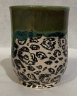 E  Selover Signed Studio Art Pottery Mug Green Drip Black White Leopard